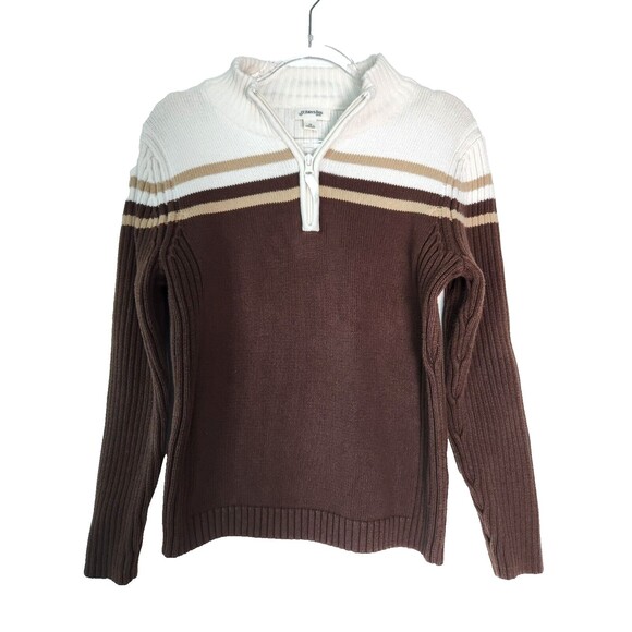 St John’s Bay Pullover Sweater 1/2 Zip 100% Cotton Rib Knit Stripes Sz PS - Picture 1 of 5